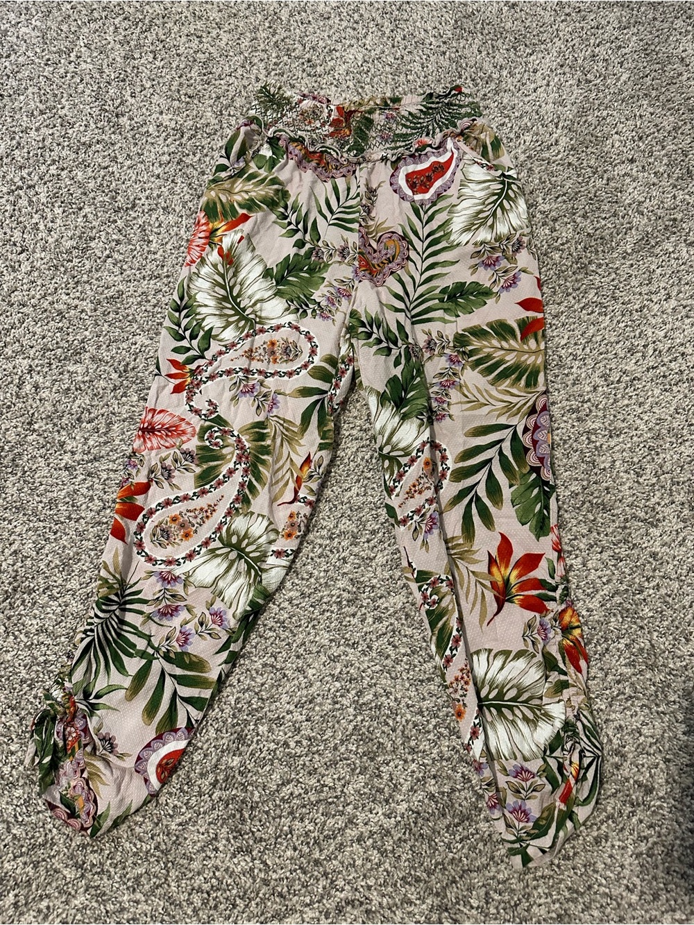 blue island Tropical Leaf & Floral Print Trousers